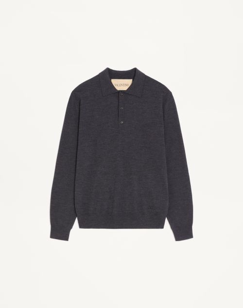 Valentino - Vロゴ エンブロイダリー ウール ポロシャツ - ダークグレー - メンズ - ニット